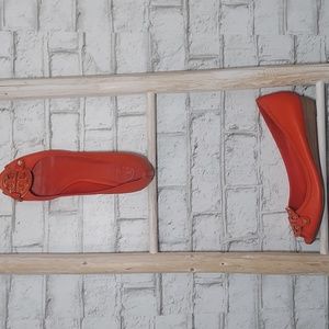 Tory Burch Amanda demi wedge tumbled leather orange slip on shoe